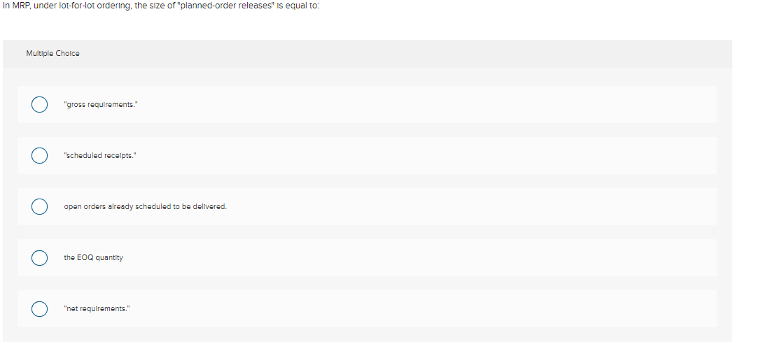 Solved In MRP, under lotforlot ordering, the size of