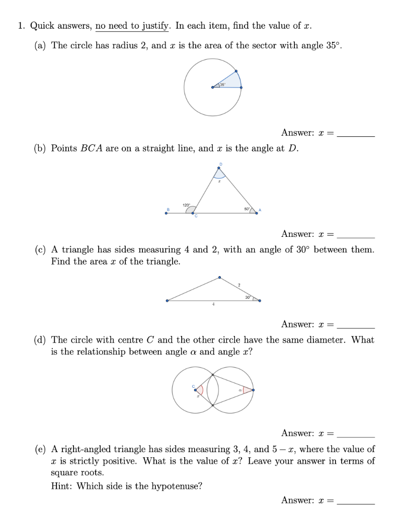 Solved 1. Quick Answers, No Need To Justify. In Each Item, | Chegg.com