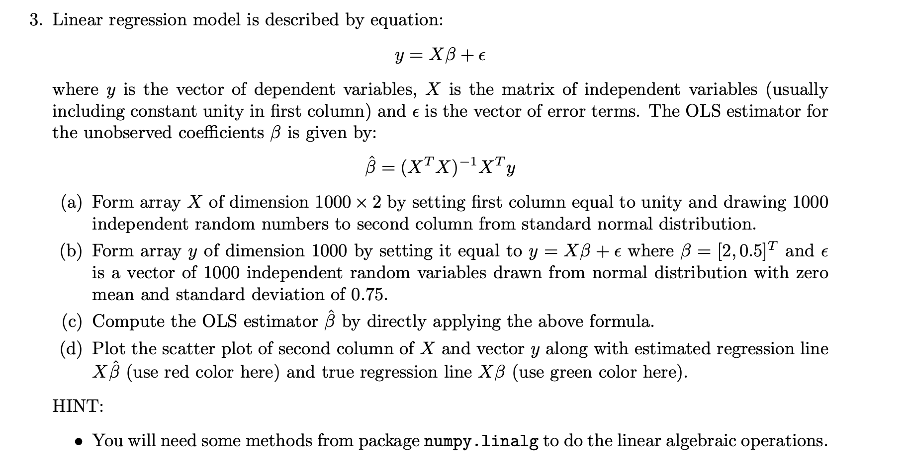 3. Linear regression model is described by equation: | Chegg.com
