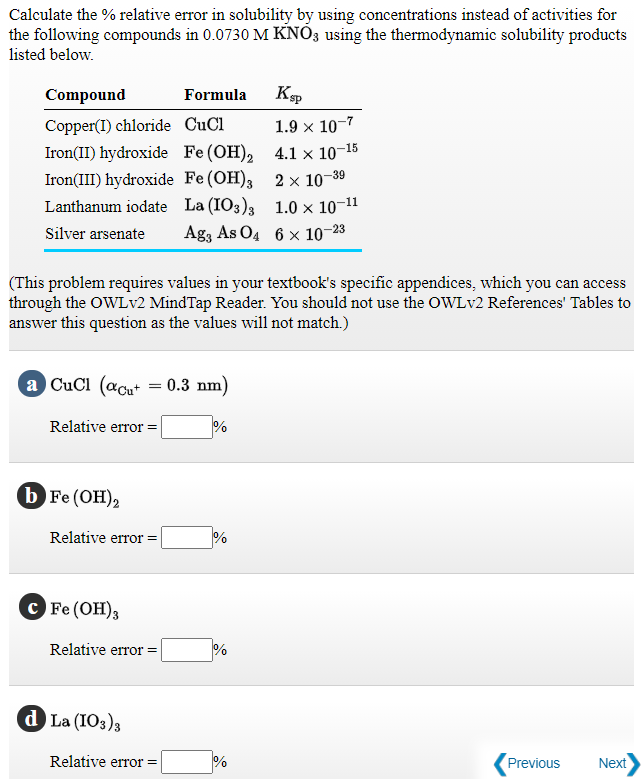Calculate the relative error in solubility by using