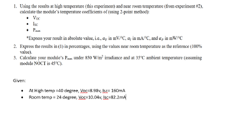Solved - Vor * he - Pere valuel. solule NOCT is 45× C). | Chegg.com