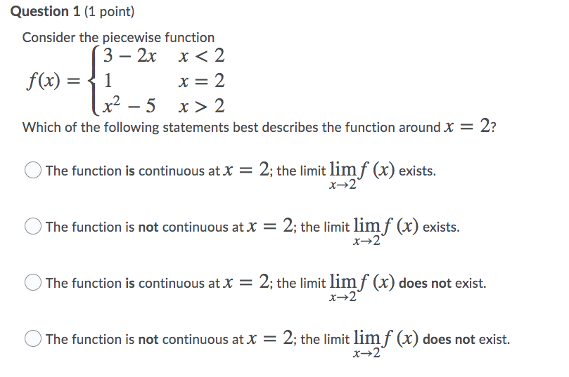 Solved Question 1 (1 point) Consider the piecewise function | Chegg.com
