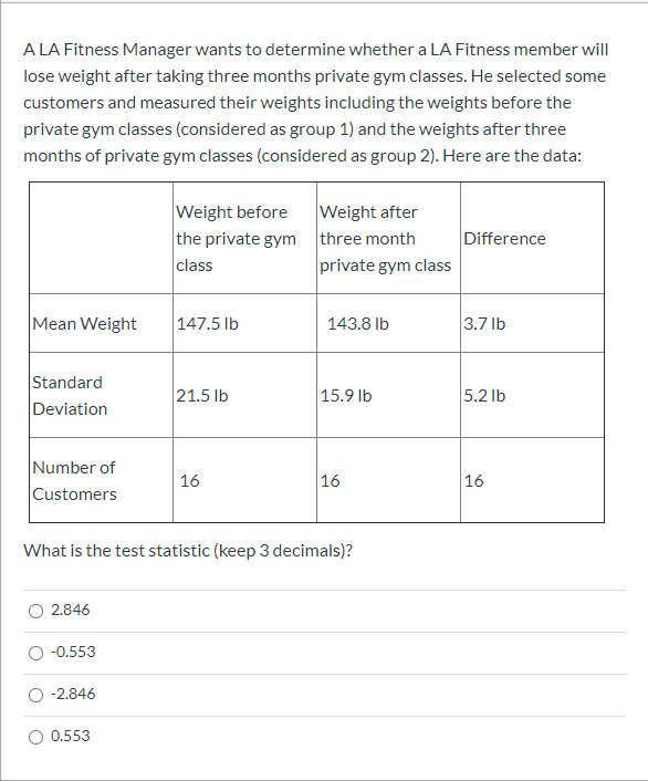 Solved A LA Fitness Manager wants to determine whether a LA | Chegg.com