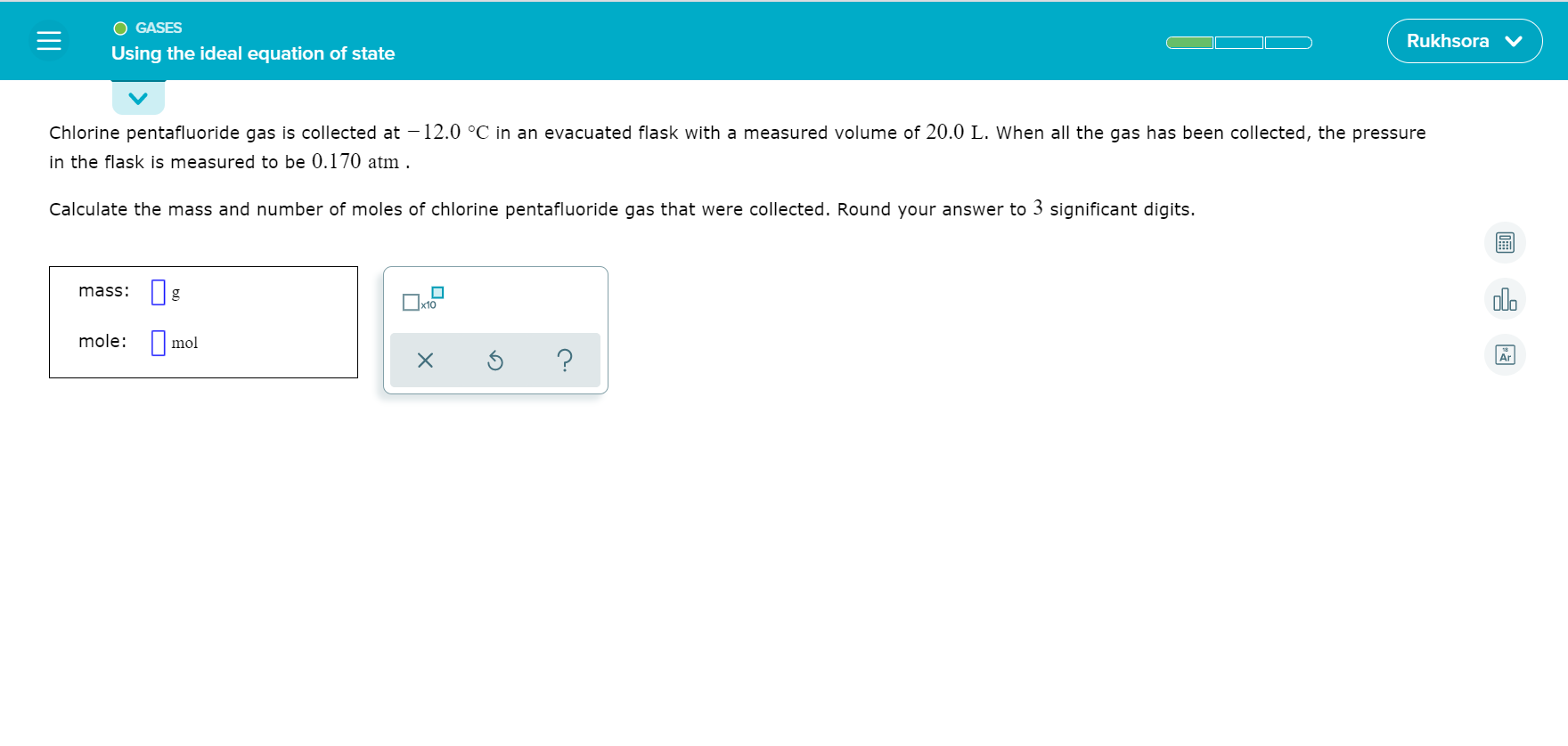 Solved O GASES Using the ideal equation of state Rukhsora | Chegg.com