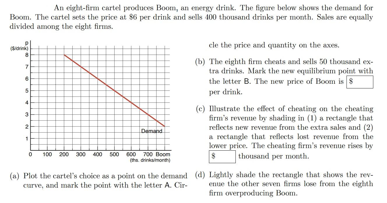 Solved An eight-firm cartel produces Boom, an energy drink. | Chegg.com