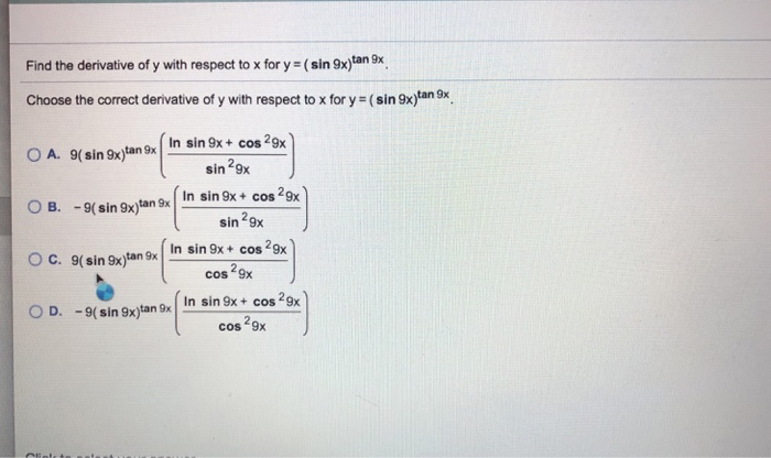 Solved find the derivative of y with respect to x for y= | Chegg.com