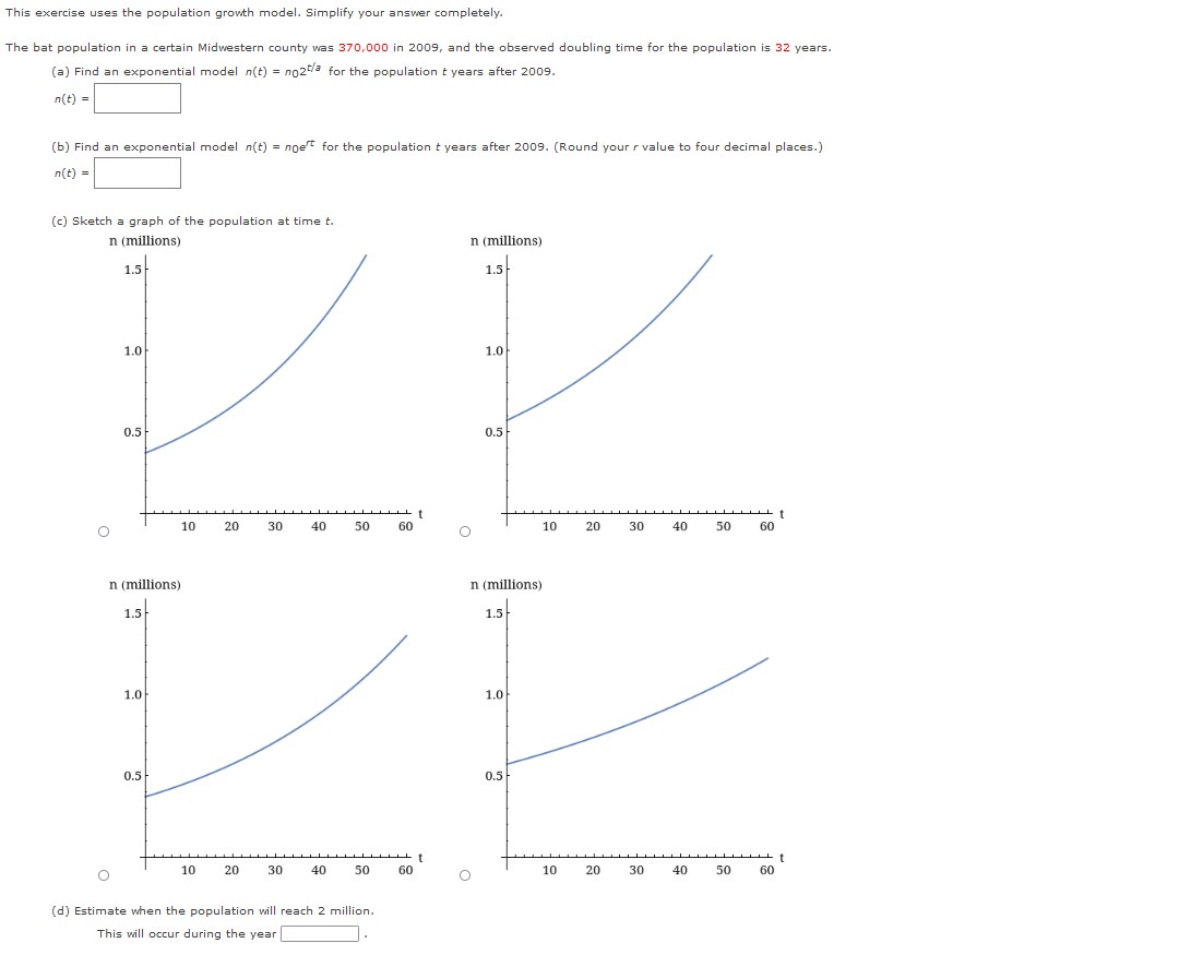 Solved his exercise uses the population growth model. | Chegg.com