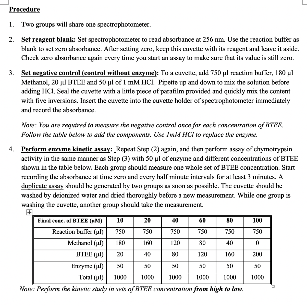 Background 1 Chymotrypsin Kinetic Study In This Chegg Com