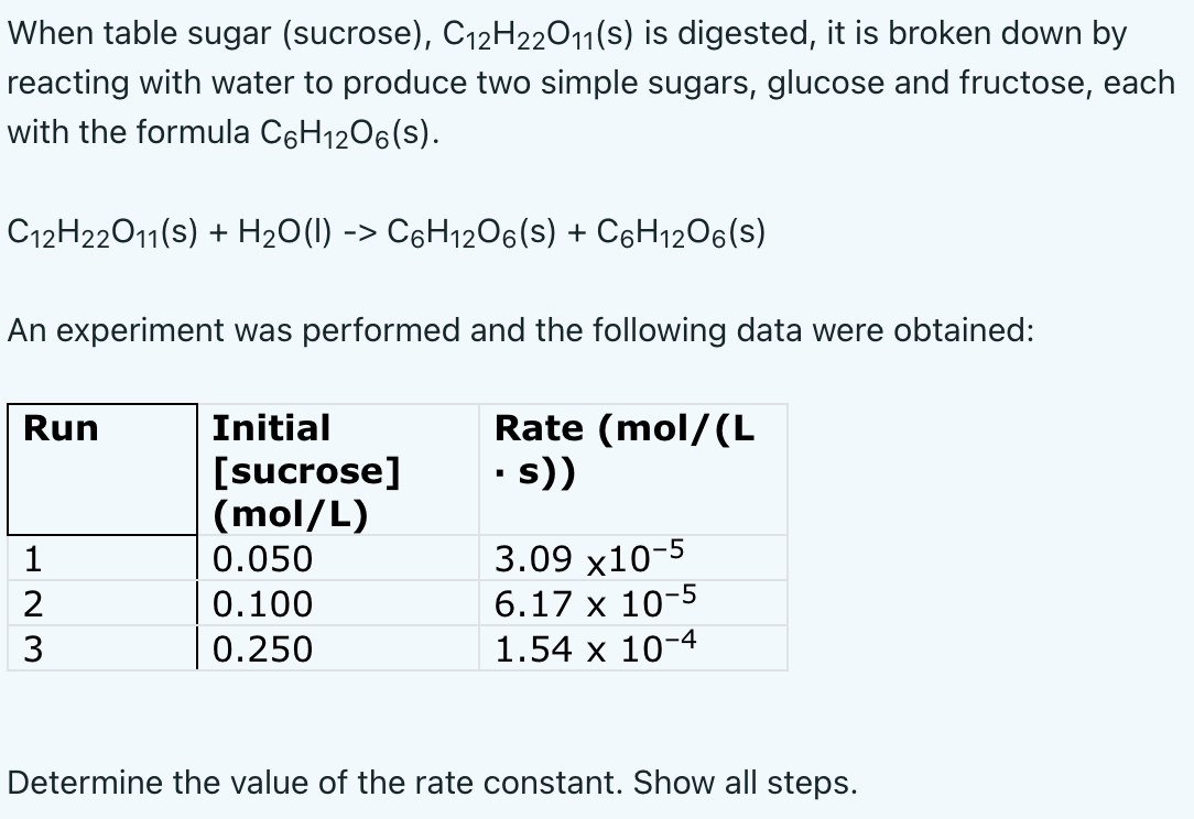 Solved When table sugar (sucrose), C12H22O11( s) is