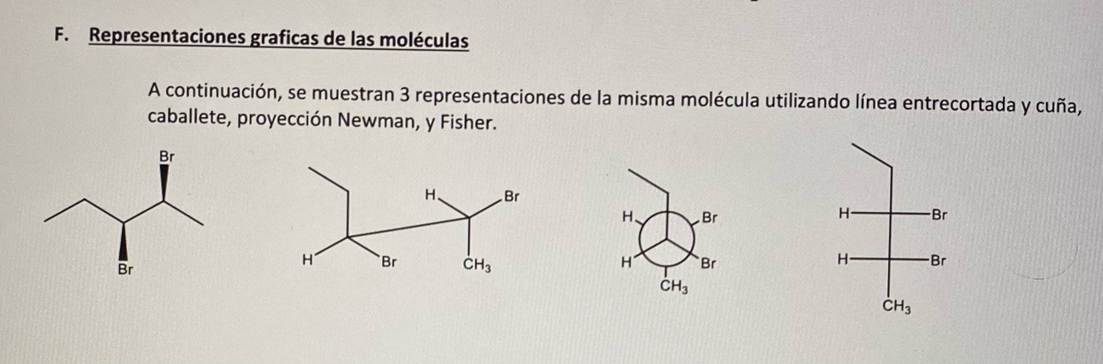 F. Representaciones graficas de las moléculas A continuación, se muestran 3 representaciones de la misma molécula utilizando