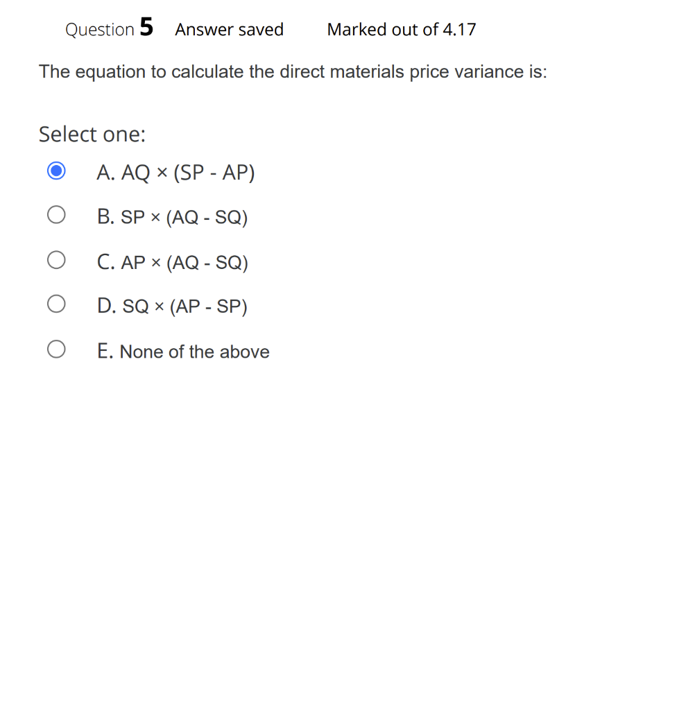 Solved The equation to calculate the direct materials price