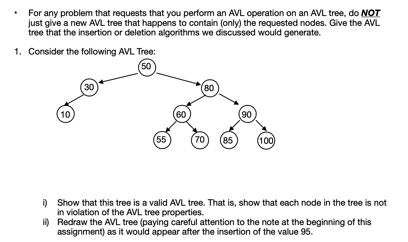 Solved For any problem that requests that you perform an AVL | Chegg.com