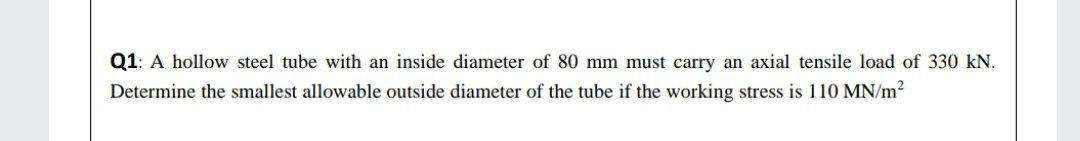 Solved Q1: A hollow steel tube with an inside diameter of 80 | Chegg.com