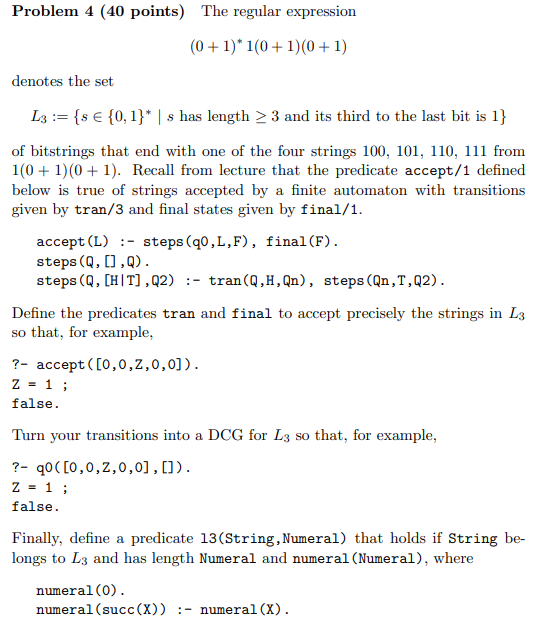Solved Problem 4 (40 points) The regular expression | Chegg.com