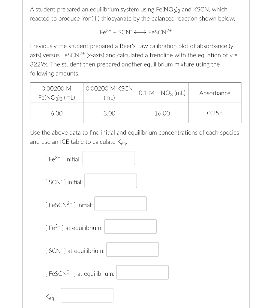 Solved A student prepared an equilibrium system using | Chegg.com