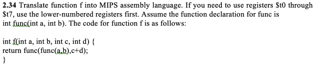 (Solved) : 234 Translate Function F Mips Assembly Language Need Use ...