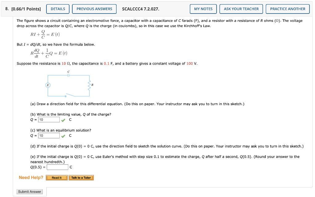 Solved How To Do Problem E If The Initial Charge Is Q Chegg Com