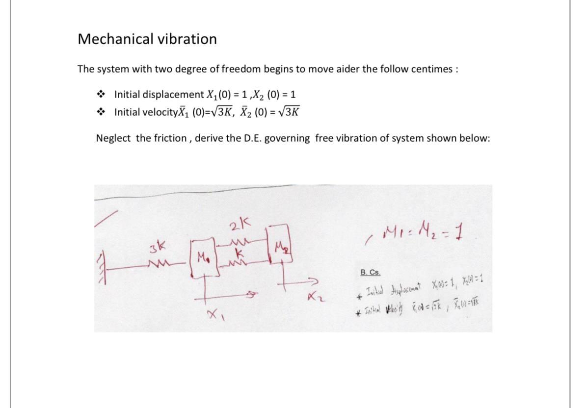 Solved Mechanical vibration The system with two degree of | Chegg.com