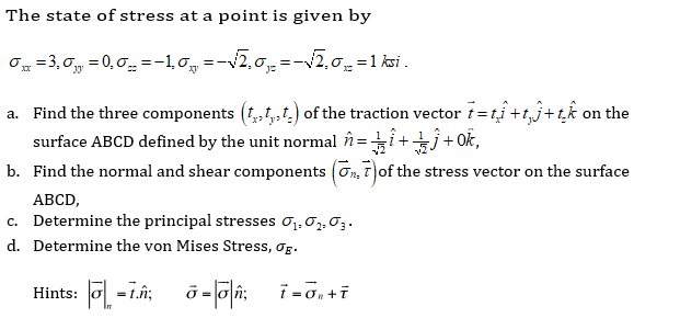 Solved The state of stress at a point is given by | Chegg.com