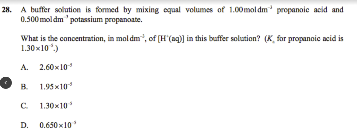 Solved 28. A buffer solution is formed by mixing equal | Chegg.com