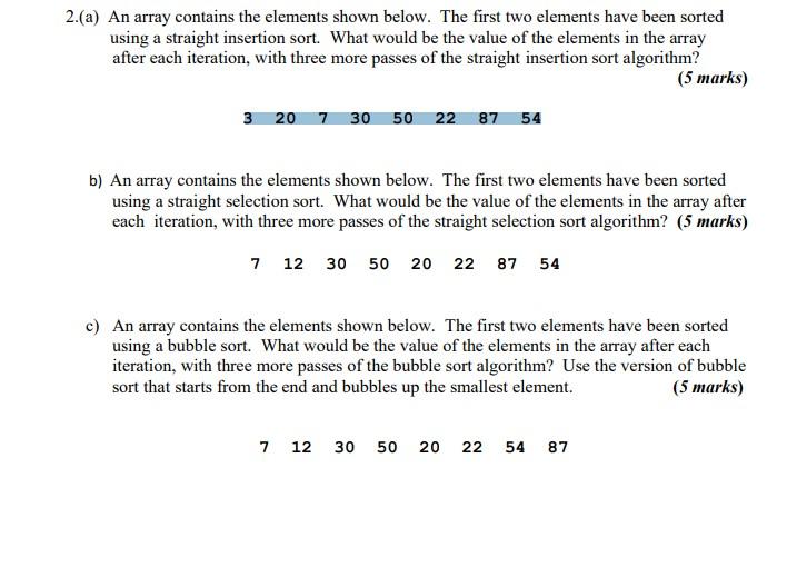 Solved (a) An Array Contains The Elements Shown Below. The | Chegg.com ...