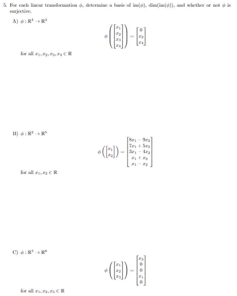 Solved 5. For each linear transformation o, determine a | Chegg.com