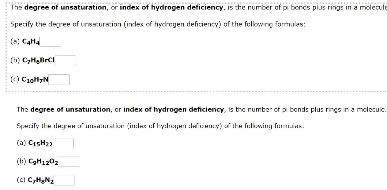 Solved The degree of unsaturation, or index of hydrogen | Chegg.com