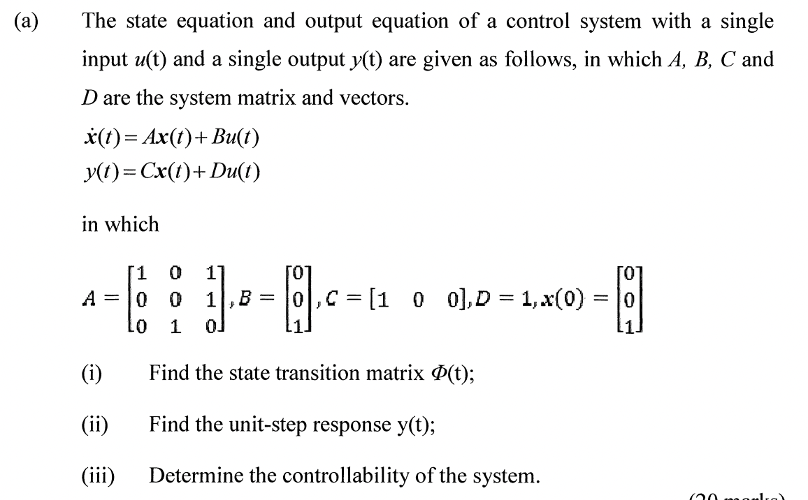 Solved The state equation and output equation of a control | Chegg.com