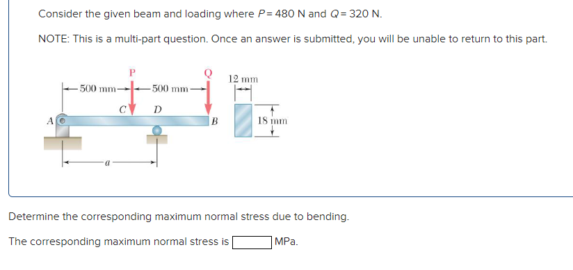 Solved Consider the given beam and loading where P = 480 N | Chegg.com