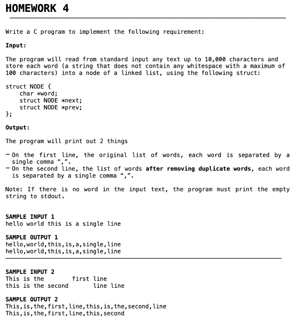 Solved PROGRAM IN C PLS! Input: The program will read from | Chegg.com