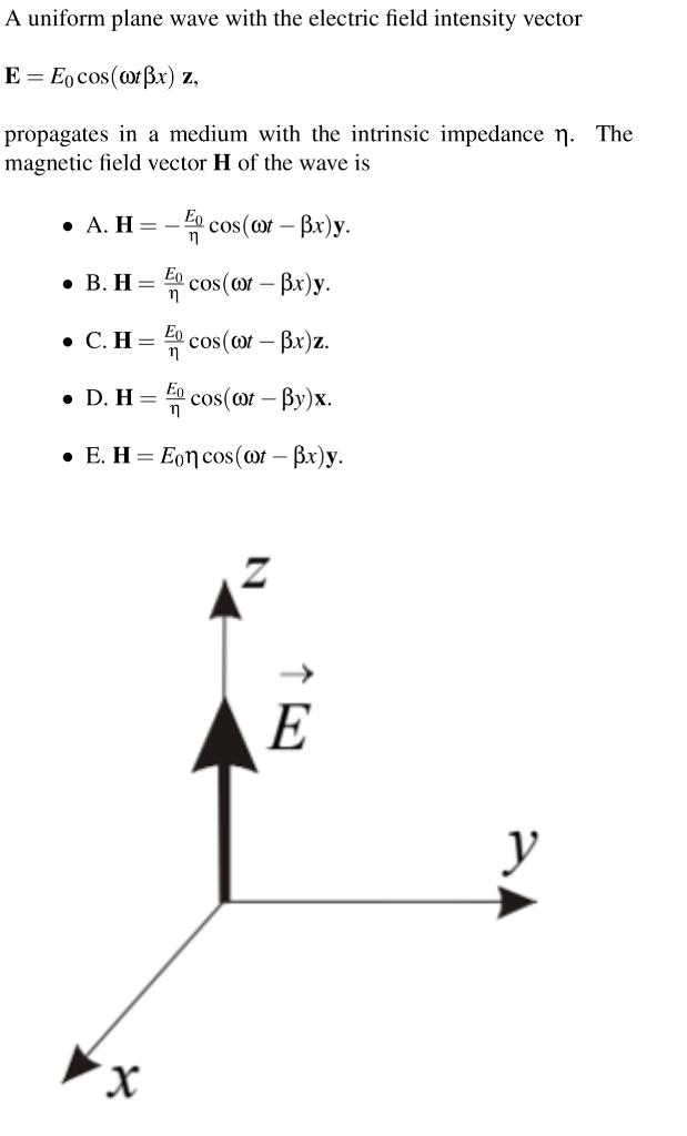 Solved A uniform plane wave with the electric field | Chegg.com
