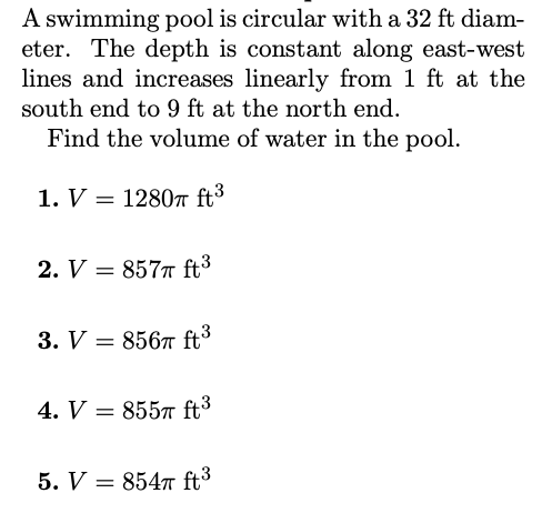 Solved A swimming pool is circular with a 32 ft diam- eter. | Chegg.com