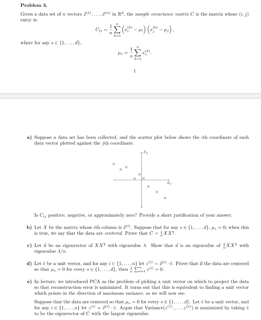 Problem 3 Given A Data Set Of N Vectors 7 1 Chegg Com