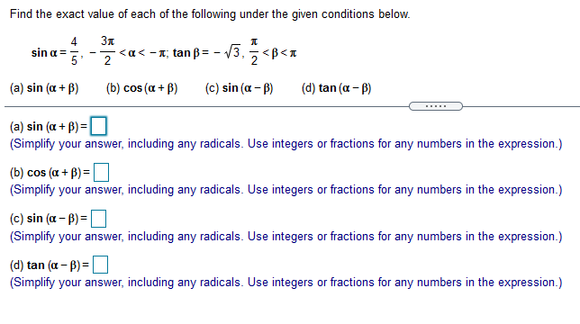 Solved Find the exact value of each of the following under | Chegg.com