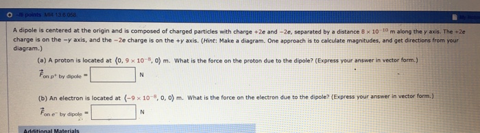 Solved A dipole is centered at the origin and is composed of | Chegg.com