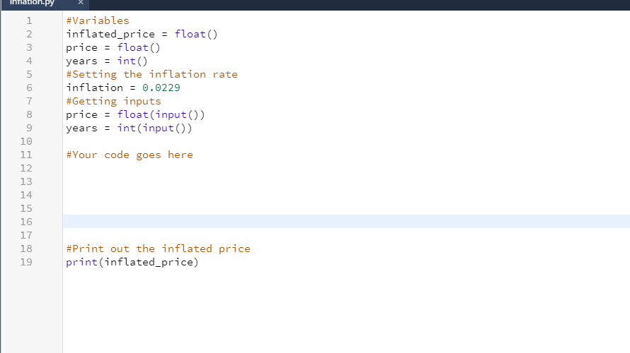 Solved nation.py 2 3 4 5 6 7 8 9 #Variables inflated_price = | Chegg.com