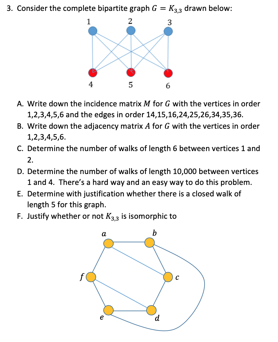 Solved 3. Consider the complete bipartite graph G = K3,3 | Chegg.com