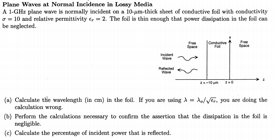 Solved Plane Waves at Normal Incidence in Lossy Media A | Chegg.com