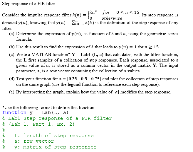 Consider the impulse response filter h(n)={λan0 for | Chegg.com