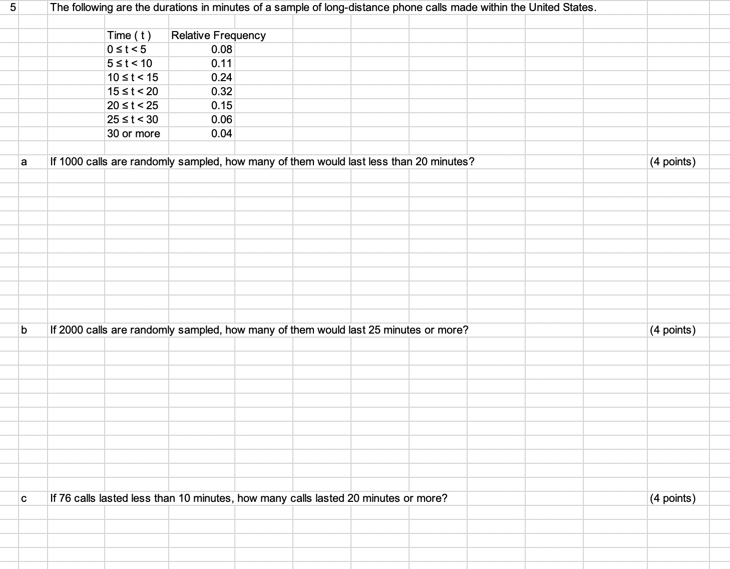 Solved 5 The following are the durations in minutes of a | Chegg.com