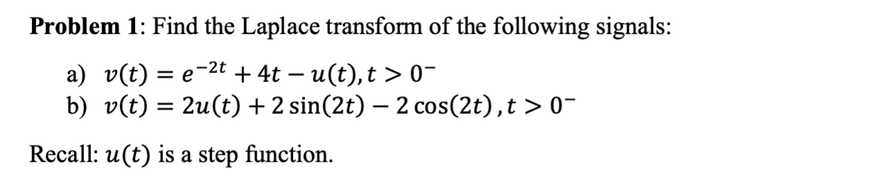 Solved Problem 1: Find the Laplace transform of the | Chegg.com