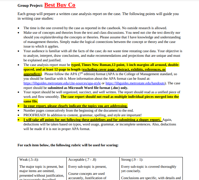 Solved Each Group Will Prepare A Written Case Analysis | Chegg.com