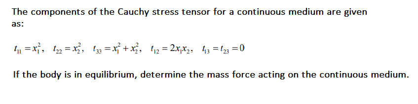 Solved The components of the Cauchy stress tensor for a | Chegg.com