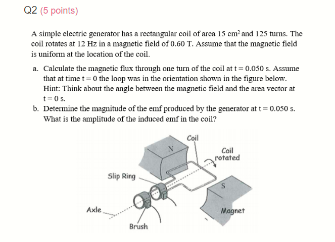 Solved Q2 (5 points) A simple electric generator has a | Chegg.com