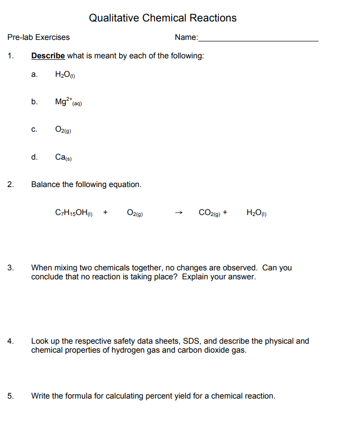 Solved Qualitative Chemical Reactions Pre-lab Exercises | Chegg.com