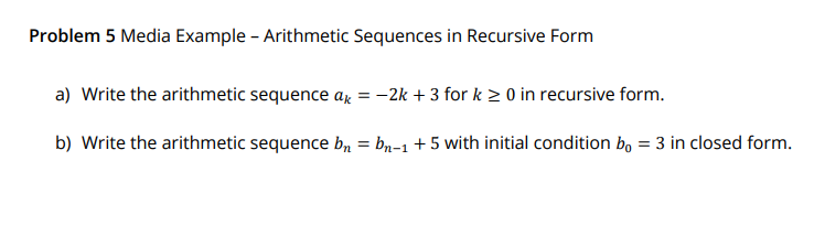 Solved Problem 5 Media Example - Arithmetic Sequences in | Chegg.com