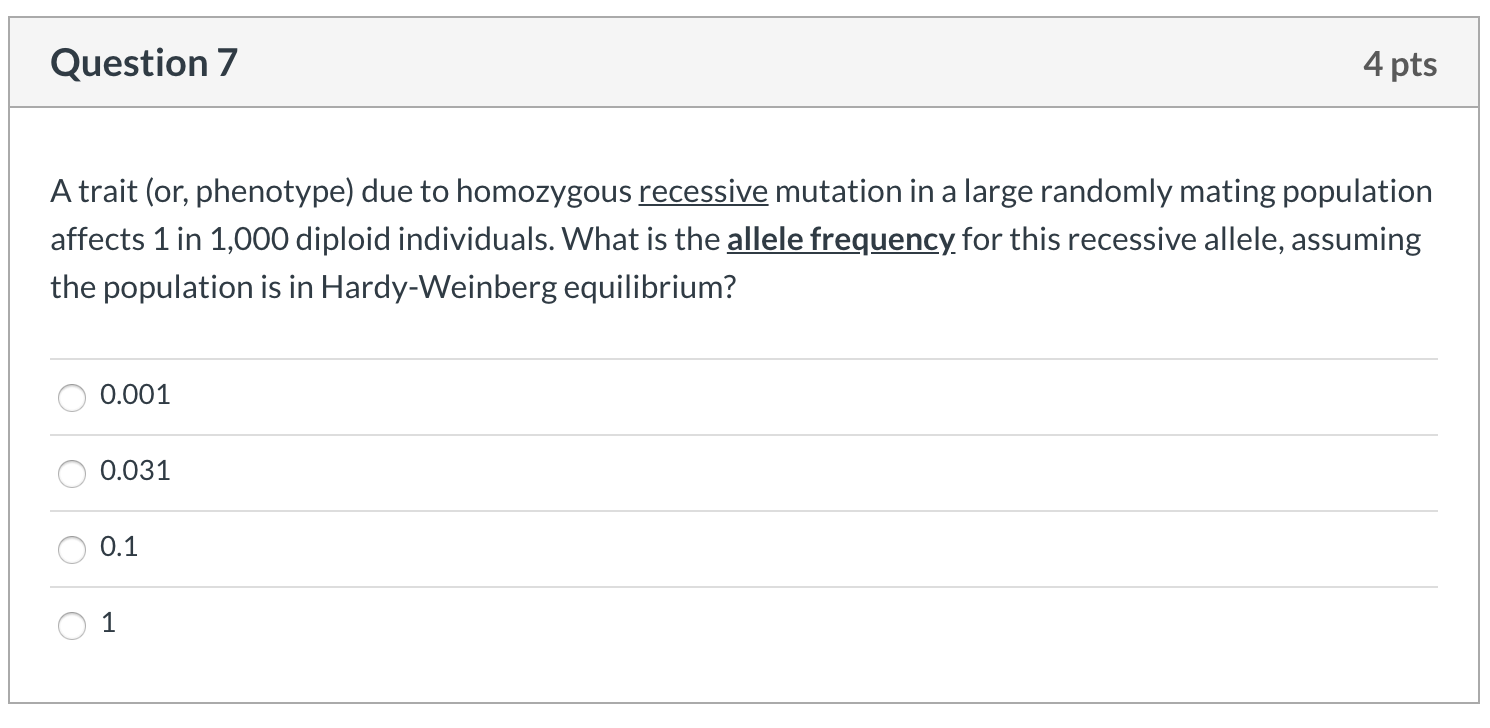 Solved Question 7 4 pts A trait (or, phenotype) due to | Chegg.com