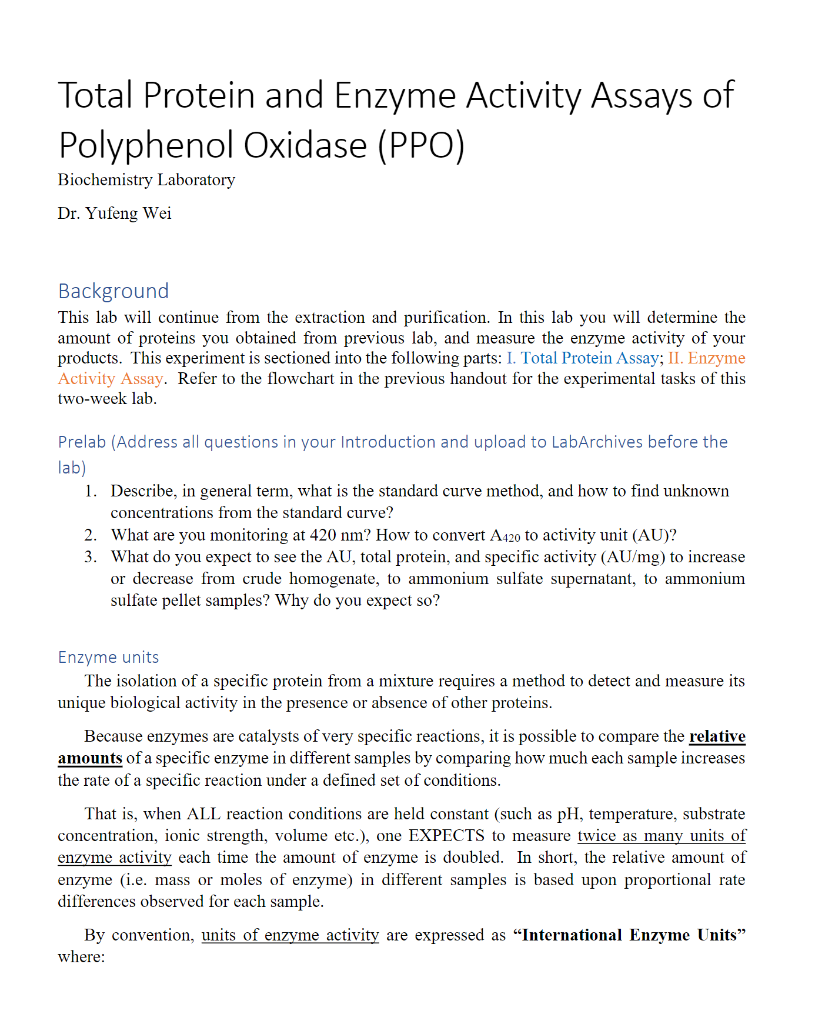 Total Protein and Enzyme Activity Assays of