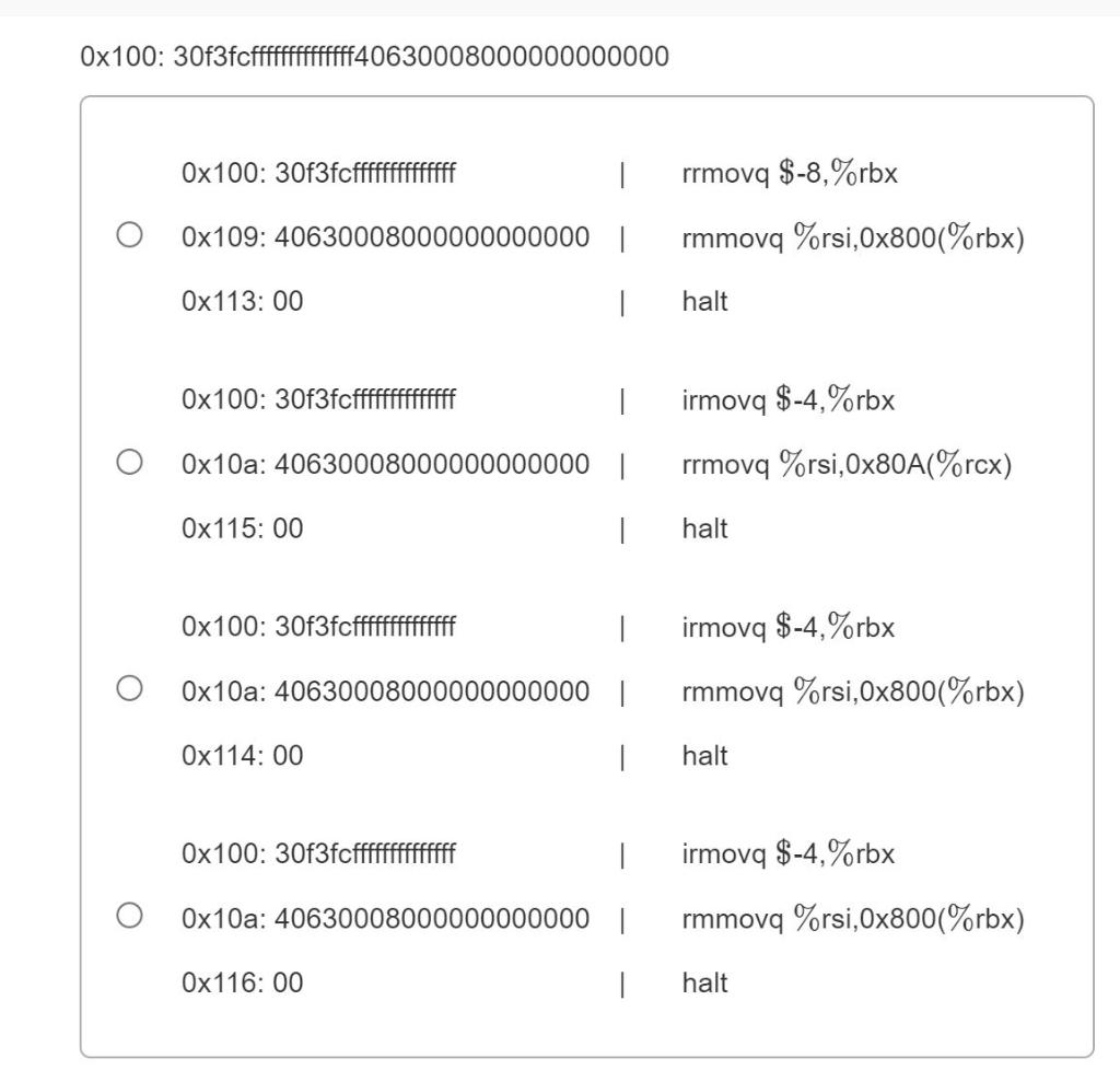 Solved For each byte sequence listed, determine the Y86 | Chegg.com