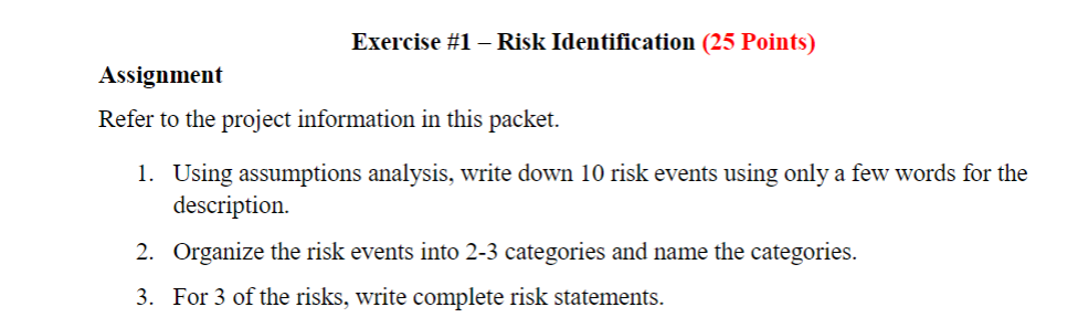 Exercise #1 - Risk Identification (25 Points) | Chegg.com